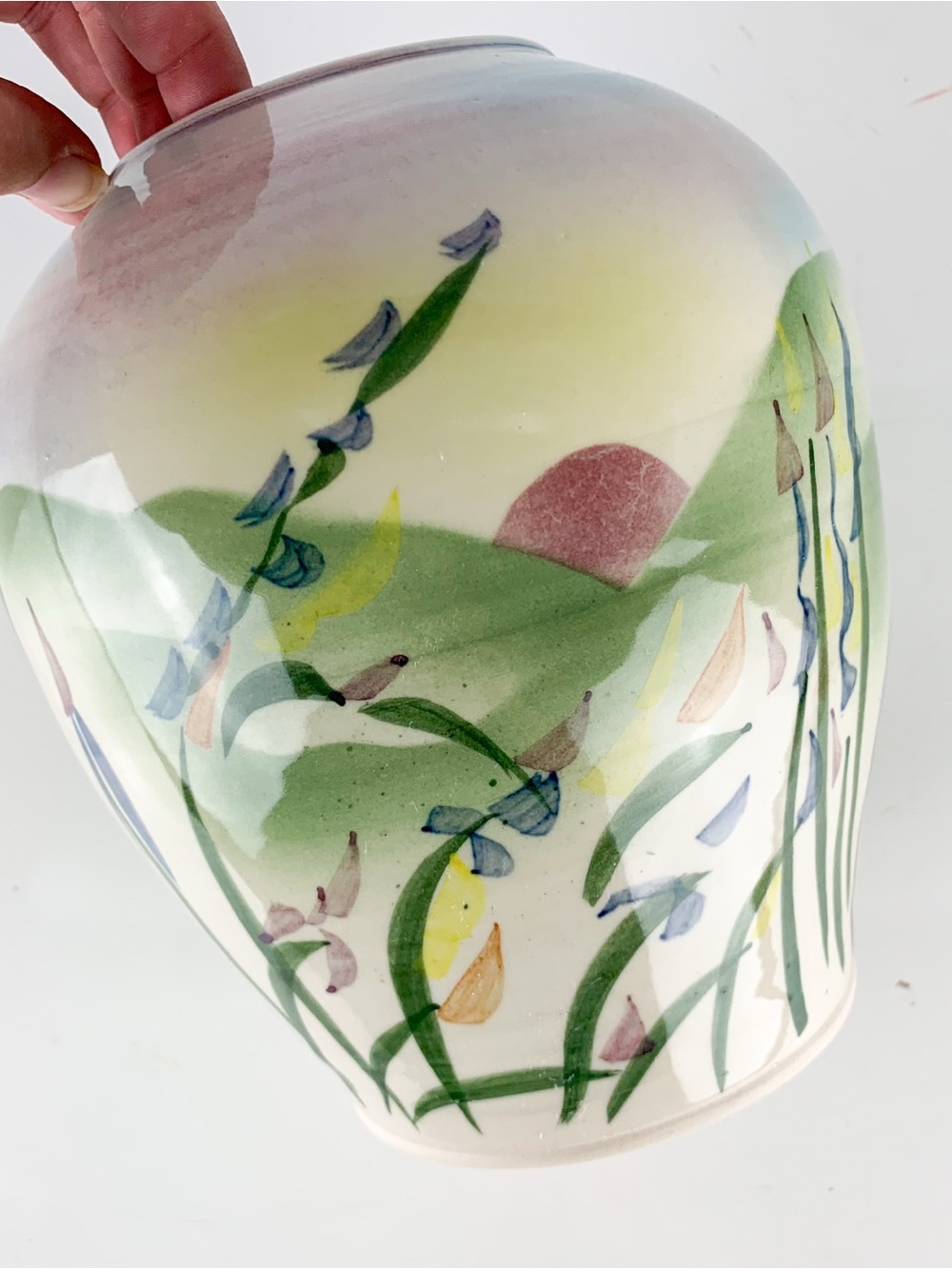 Vintage Ellen Dorros Crandall Signed Studio Pottery Floral Sun Vase Ginger Jar